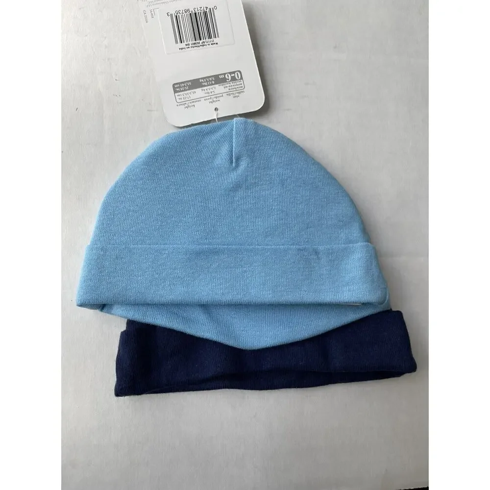 Newborn 0-6M Baby Beanie Light Blue Navy Blue Hat Clothes Brand New With Tags